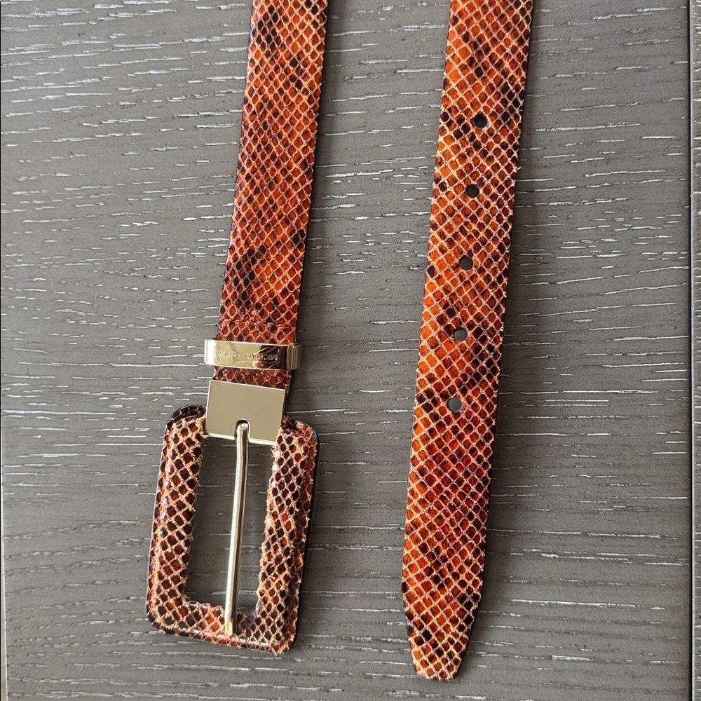 Michael Kors Brown Orange Leather Belt with Gold Tone Buckle Snake Print Size L - Picture 8 of 12